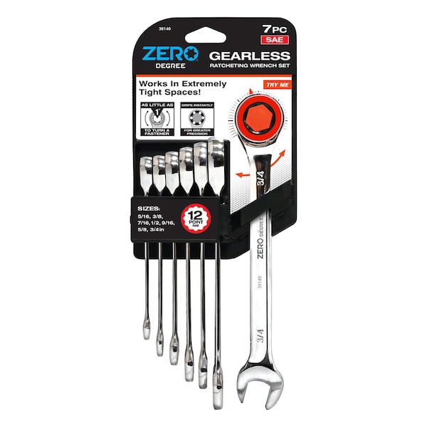 Zero Degree 7 pc Gearless Ratcheting Wrench Set SAE 38140 Zoro